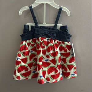Crown & Ivy Watermelon Print Dress with Denim Accents 12M